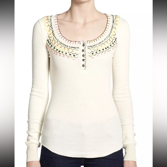 We The Free People Embroidered Henley Thermal Sz. S - Picture 2 of 6
